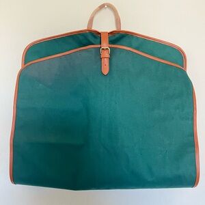 Vintage Ralph Lauren  Canvas Garment Bag Green w/ Brown PU Leather Trim Zip
